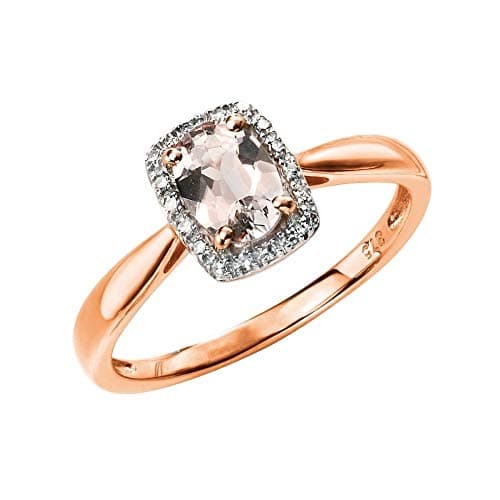 Image of Elements Gold 9ct Rose Gold Diamond and Morganite Ring Size - L