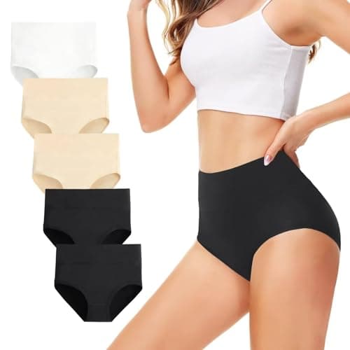 Image of TUUHAW Underwear Women High Waisted Knickers for Women Black White Nude Skin Colour Ladies Knickers Size 22/24 Full Briefs Size 20 Maternity Pants After Birth Cotton Women's Panties 5 Pack