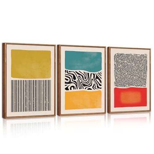 Image of HPNIUB Boho Framed Canvas Wall Art Set, Mid Century Modern Wall Decor, Abstract Bohemian Color Block Painting, Neutral Art Print for Living Room, Bedroom, Dinning Room, Office, Bathroom 30x40cm