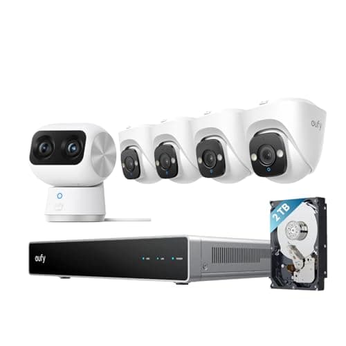 Image of eufy Security PoE NVR CCTV Camera Systems E41 with S350 Indoor Camera 4K UHD 8× Zoom and 360° Pan &Tilt,Colour Night Vision, 24/7 Recording, AI Detection, Red & Blue Lights, 8 Channel NVR, 2TB HDD
