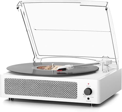 Image of Vinyl Record Player Wireless Bluetooth Turntable with Speakers for Records Belt-Driven Vintage Turntable Support 3-Speed, Headphone, RCA Line, AUX-in for LP Vinyl Players Home Decoration White