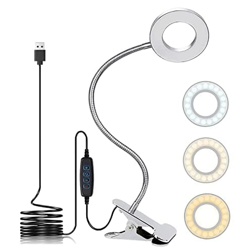 Image of KNAMKY USB LED Desk Lamp Clip On Reading Light, 3 Light Modes & 10 Dimmable Brightness Eye Caring Book Lamp, Bedside lamp with Flexible Neck, Adjustable Perfect for Studying & Working (Silver)