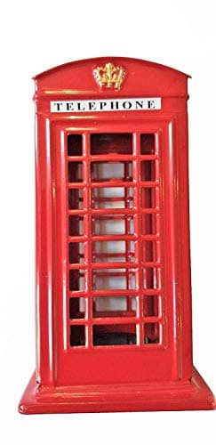 Image of Red Telephone Box Money Box - Small / Metal with Plastic Parts / British Phone Booth Piggy Bank / United Kingdom Coin Saver / Savings Storage / Souvenir from London England for Children and Adults