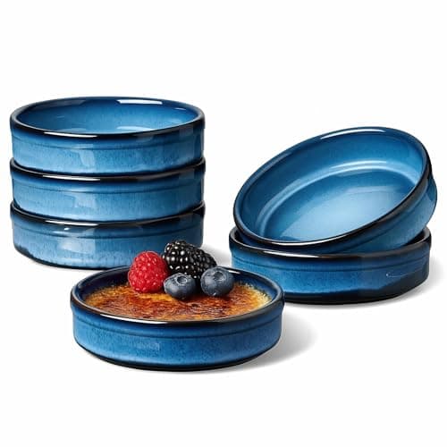 Image of ONEMORE Ramekins Set of 6, 118ML Porcelain Creme Brulee Dishes, Oven Safe Ramekins for Custard, Pudding & Dips, Blue