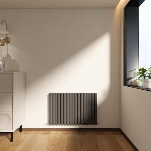 Image of Horizontal Designer Column Radiator, 600x1003mm Column Radiator Anthracite Oval Column, Double Panel Small Radiator for Bathroom/Living Room, Central Heating Heater, Grey Radiator, Wall Mounted Rads