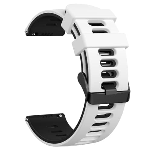 Image of Mugust Silicone Rubber Watch Bands, Quick Release Sport Watch Replacement Straps, Universal Smart Watchband with Black Stainless Steel Buckle for Men Women (22mm, White-Black)