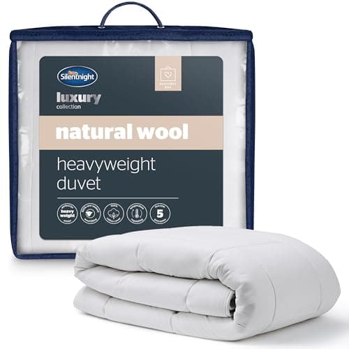 Image of Silentnight Natural Wool Heavyweight King Duvet - Luxury Temperature Regulating Heavyweight Autumn Winter Duvet Quilt with Breathable Cotton Cover - King
