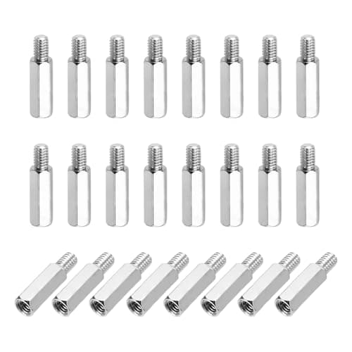 Image of sourcing map Hex Spacer Screws, M4x17mm+6mm Male to Female Thread Brass Nickel Plated Motherboard Standoffs Spacer Pillars for PCB Circuit Boards FPV Quadcopter Drone DIY, Pack of 24