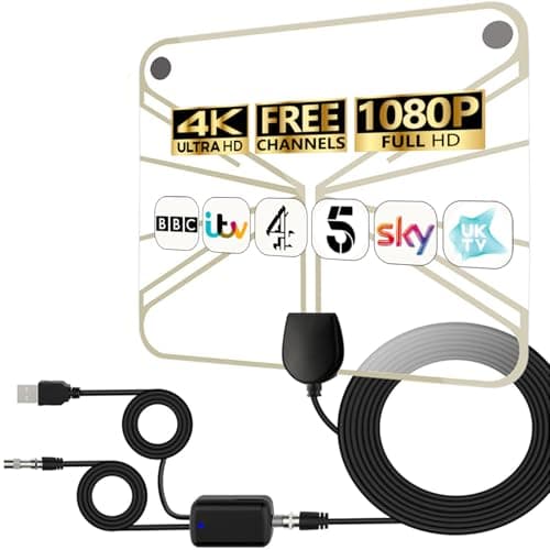 Image of TV Aerial with Signal Booster - 4K HD Digital Indoor Antenna for Local Channels - 360° Long Reception Support for All TV Types