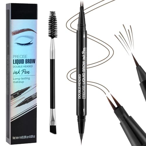 Image of LOPHE Microblade Brow Pen Waterproof, 2 Fork Tip Eyebrow Pencil Dual Ended for Hair Like Strokes, Smudge Proof Sweat Proof Long Lasting All Day, Natural Fill Fine Define Brows,Light Brown