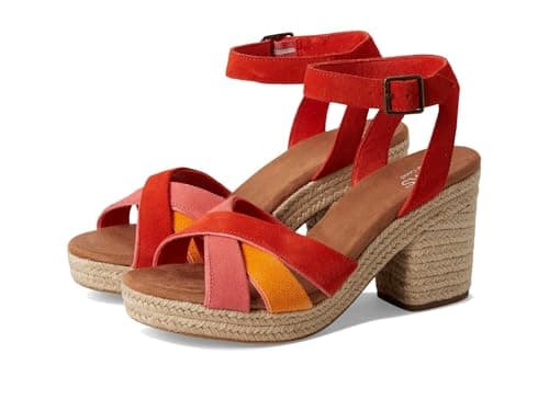 Image of TOMS Women's Majorca Strappy Heeled Sandal, Flame, 5 UK