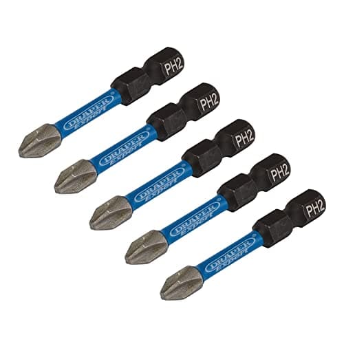 Image of Draper 05499 Cross Slot/PH Type Impact Screwdriver Bits, No.2 x 50mm (Pack of 5),Blue and Black