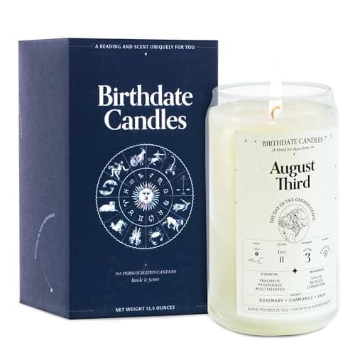 Image of Birthdate Candles, August 3 - Leo Zodiac Scented Candles Birthday Gift - Rosemary, Chamomile & Shea Scent - All-Natural Soy & Coconut Wax, 60-80 Hour Burn Time - Made in USA