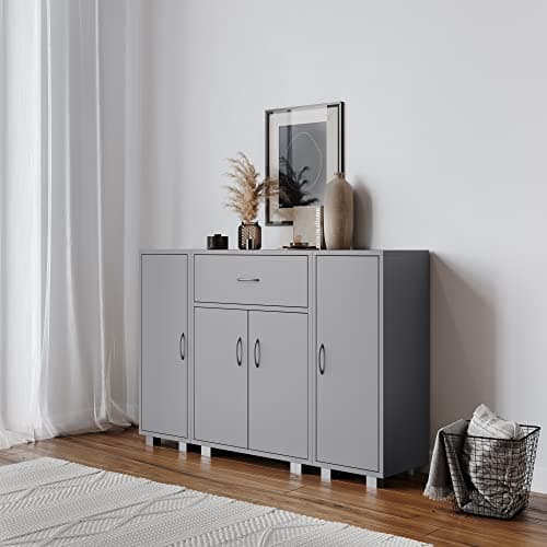 Image of URBNLIVING Wooden Free Standing Cabinet With Side Corner Cabinets (Grey, Freestanding Cabinet + 2 Side Corner Cabinets)