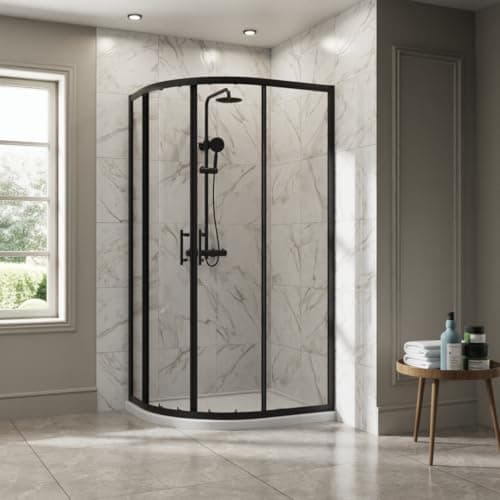 Image of NRG 1000 x 800mm Matte Black Framed Offset Quadrant Shower Enclosure Sliding Door for Wet Room Cubicle Enclosures