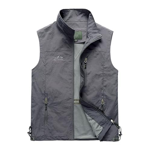 Image of Mymyguoe Work Vest Men's Summer Vest with Many Pockets Softshell Vests Casual Fishing Vest Safari Photography Dog Sports Vest Sports Multifunctional Vest Trekking Hiking Vest Vintage Vest, 01 Grey, XL