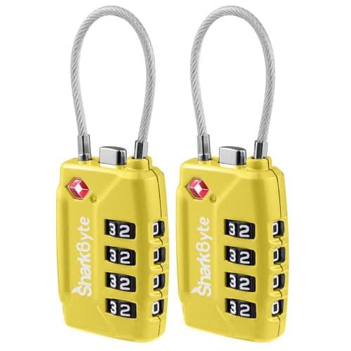 Image of SharkByte TSA Approved Suitcase Locks - 4-Dial Security Travel Combination Padlock, Flexible Cable Wire Travel Lock for Suitcases, Luggage Locks, Travel Bag Gym Locker Small PadLock with code (2 Pack)
