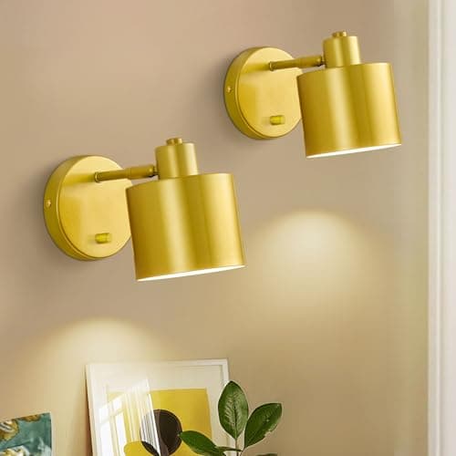 Image of Glowlit Bedroom Wall Lights with Switch Set of 2, Gold Wall Lamps Indoor, Dimmable Modern Wall Sconce Lighting for Living Room Hallway, Stair (Bulb Not Included)