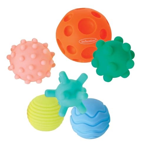 Image of INFANTINO Textured Multi Ball Set, Sensory Toys, Soft Tactile Balls for Motor Skills, Multiple Colors and Shapes, BPA Free, for Babies and Toddlers 6+ Months, 6-Piece