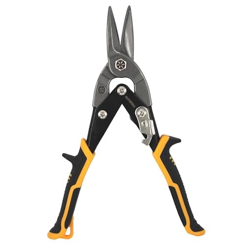 Image of Faithfull Compound Aviation Snips 250mm (10in) – Straight Cut Metal Shears, Cr-Mo Steel, Serrated Blades with Safety Lock, Spring Action & Slip Guards for Steel, Aluminium, Vinyl & Plastic