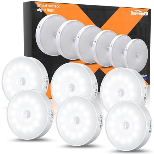Image of daphomeu Motion Sensor Lights Indoor,6 Pack Wireless USB Rechargeable Cupboard Lights,Stick on Wall Night Light,Battery Operated for Stair Wardrobe Corridors Closet Under Cabinet Kitchen Puck Lights