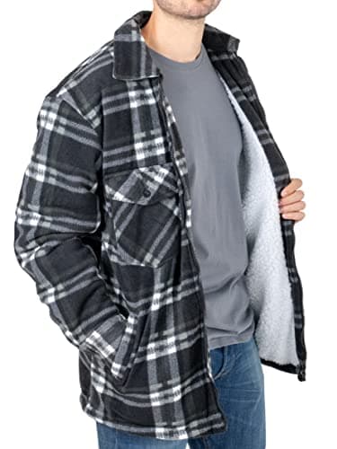 Image of Hazy Blue Mens Fleece Lined Jacket - Lumberjack Shirt & Work Shirt Style - Casual Sherpa Classic Fleece Outerwear with Durable & Comfortable Design - Black- XL