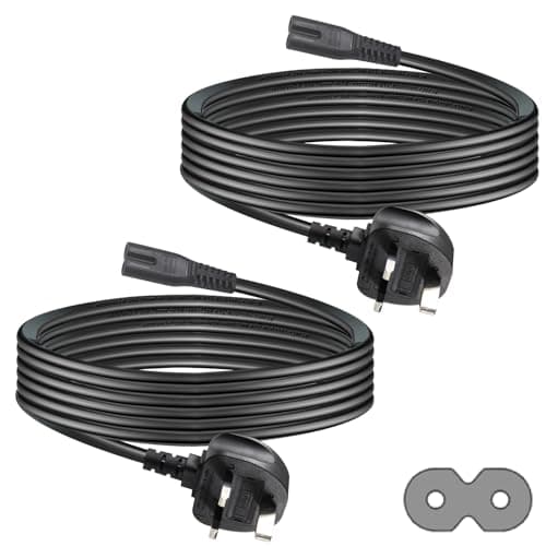 Image of 2pin mains power lead 5M, 2-pack Figure 8 2 Pins Mains C7 UK TV Plug Power Supply Cord Cable Lead BS1363 to IEC 60320C7 Compatible with PS4 PS5 LED LCD Smart TV Monitor Printer