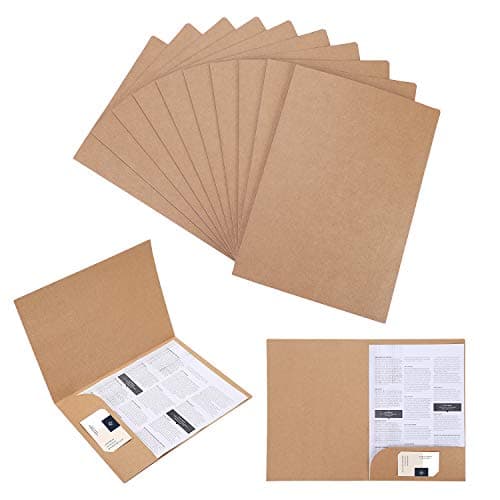 Image of 10Pcs A4 Kraft File Folders Foolscap Square Cut Folders Office Insert Presentation Document Folder Holder Reports Project Folders Portfolio Paperwork Organiser with Cards Slot for Office School Travel