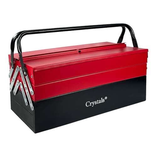 Image of Crystals Tool Box Organiser - 3 Level Metal Tool Storage with 5 Trays - Cantilever Tool Box with Compartments - Portable Tool Organisers Garage, Red/Black