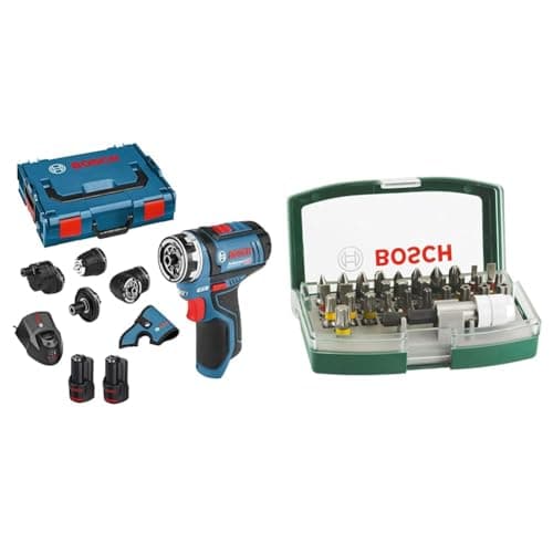 Image of Bosch Professional 12V System Cordless Drill Driver GSR 12V-15 FC (2X Battery GBA 12V 2.0Ah, Charger GAL 12V-40) + 32pc. Screwdriver Bit Set (PH-, PZ-, Hex-, T-, TH-, S-Bit, Accessories)