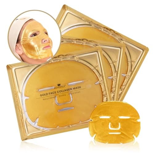 Image of Revitale 24K Gold Face Mask (3 Pack) - Hydrating & Nourishing Sheet with Collagen and Natural Extracts for Radiant, Moisturised Skin