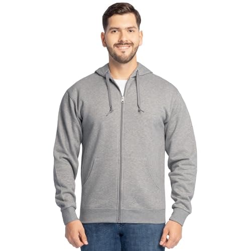 Image of Fruit of the Loom Men's Eversoft Fleece Hoodies, Pullover, Moisture Wicking & Breathable, Sizes S-4x Hooded Sweatshirt, Grey Heather Full Zip, Large