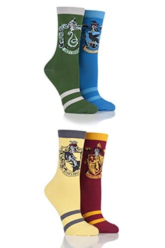 Image of Harry Potter Ladies 4 Pair House Badges Socks Assorted 4-8