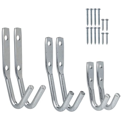 Image of Keypak Heavy Duty Galvanised Garage Hooks – 6 Pack, Steel Storage Hooks for Tools, Ladders, Bikes & Garden Equipment, Wall-Mounted Hooks for Shed, Garage & Workshop Organisation