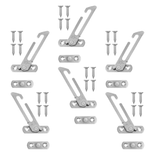 Image of HOOWIFFY Casement Window Lock Catch Stainless Steel 6pcs with Angle Limitation and Noise Reduction in Silver for Home and Office Security