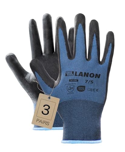 Image of LANON 3 Pairs Nitrile Coated Safety Work Gloves, Mechanic Working Gloves for Men Women, Breathable, Skin Friendly, Anti-Slip Grip, M/8