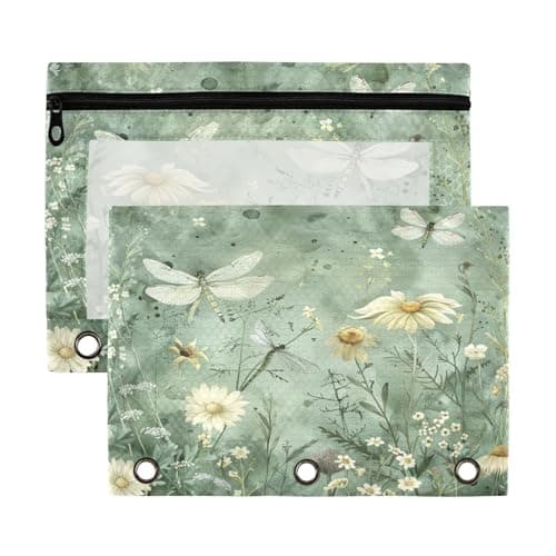 Image of Fuauuyl Beautiful Dragonfly （1） Pencil Pouch for 3 Ring Binder Clear Window Pencil Case for Binder Pencil Bags with Zipper -2 Pack