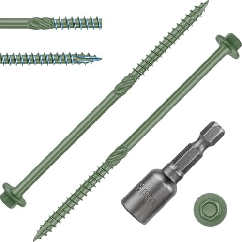 Image of FandWay 50 Pcs Timber Screws,6.7x100mm Hex Head Timber Fixing Screws,Heavy Duty Structural Wood Deck Screw,Rust Epoxy Coated Coach Screw External Hex for Outdoor Log Landscape Frame (Exterior Green)