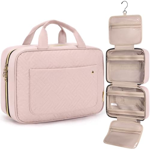 Image of BAGSMART Hanging Toiletry Bag Travel Large Capacity Wash Bag Womens Makeup Cosmetic Bag, Travel Accessories for Full Sized Container (Large-Pink)