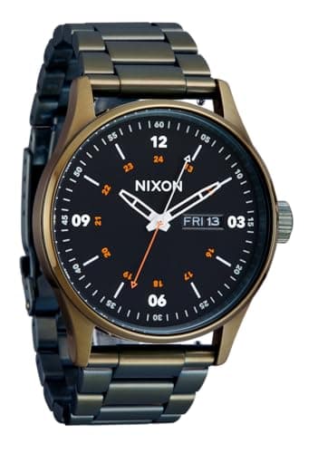 Image of NIXON Sentry SS A356 - 100m Water Resistant Men's Analog Classic Watch (42mm Watch Face, 23mm-20mm Stainless Steel Band), Dark Olive/Black, 42 mm, Sentry Stainless Steel