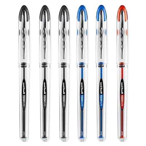 Image of uni-ball Vision Elite - UB-200 - Liquid Ink Rollerball Pen - 3 x Black, 2 x Blue, 1 x Red - Pack of 6