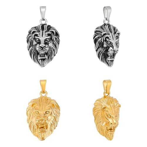Image of UNICRAFTALE about 4Pcs 2 Colors Lion Head Charms Gold Lion Charms Animal Antique Silver Pendants 304 Stainless Steel Pendants Necklace Pendant King Jewelry Accessory for DIY Crafts Jewelry Making