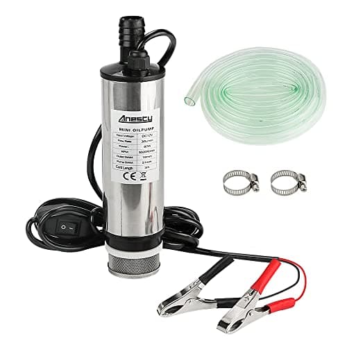 Image of Anesty Water Pump 12V Φ51mm Diesel Fuel Transfer for Water Oil Liquid, Stainless Steel Submersible With Clip, Filter Removable | 3m Power Cord + Hose