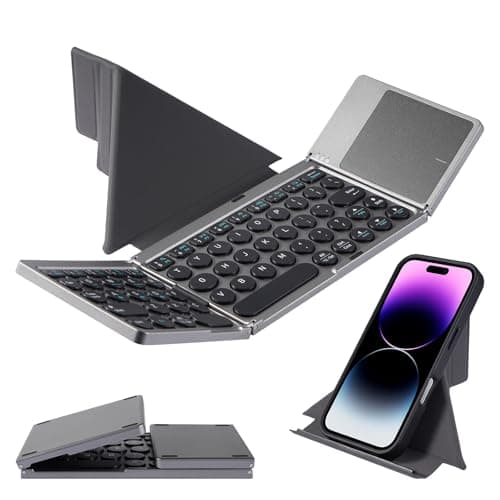Image of Nsyee KF86 Foldable Bluetooth Keyboard with Touchpad | Tri-Device Connection (iOS/Android/Windows/Mac) | Includes Magnetic Stand | 3-in-1 Portable Wireless Travel Keyboard | Mini Keyboard for iPhone