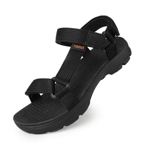Image of riemot Womens Walking Sandals Lightweight Hiking Sandals for Ladies Mens Cushioned Adjustable Active Outdoor Sport Sandal Casual Summer Shoes for Beach Holiday Camping Travel Black 4 UK