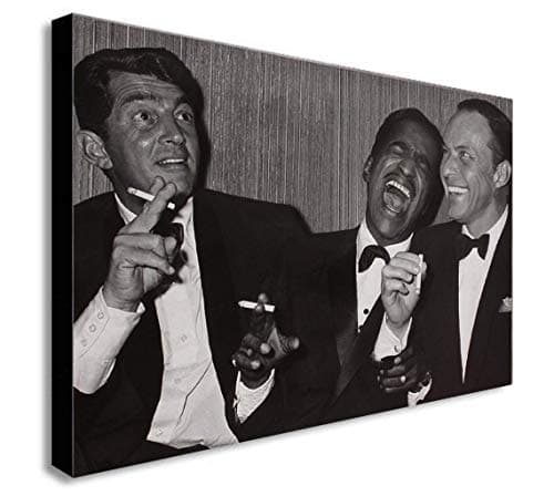 Image of FAB Dean Martin, Sammy Davis Jr. And Frank Sinatra Laughing - Canvas Wall Art Framed Print - Various Sizes (A2 24x16 inches)