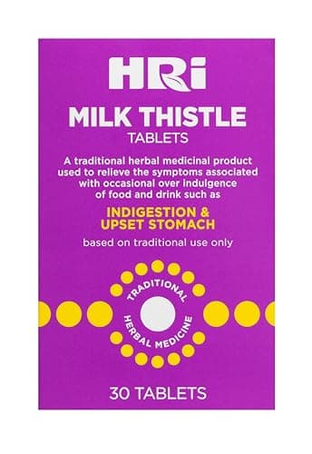 Image of HRI Milk Thistle 30 Tablets - to Relieve Symptoms Associated with Over Indulgence of Food and Drink Such As Indigestion and Upset Stomach. 300 mg of Milk Thistle Extract. 1 Pack