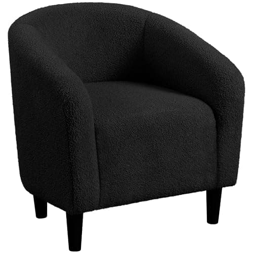 Image of Yaheetech Tub Chair, Accent Chairs for Living Room, Boucle Fabric Armchair, Cozy Barrel Chair with Sturdy Legs for Bedroom/Office/Cafe Bar, Black
