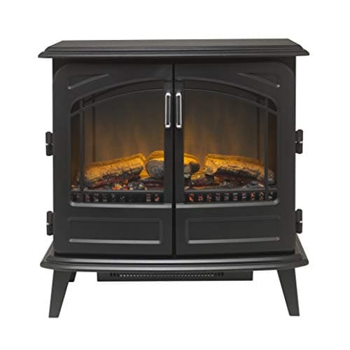 Image of Dimplex Cassia Noir Large Optiflame Electric Stove, Black Wood Burner Style Fire with Artificial Logs, LED Flame Effect, Opening Doors, 2kW Fan Heater, 1000/2000 Watt Heat Settings and Remote Control