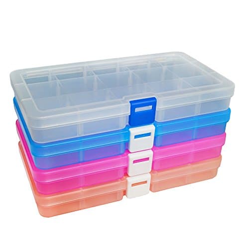 Image of DUOFIRE Plastic Storage Box 15 Compartments Adjustable Divider Organizer Jewelry Earring Tool Containers (4 Packs, 4 Colors)